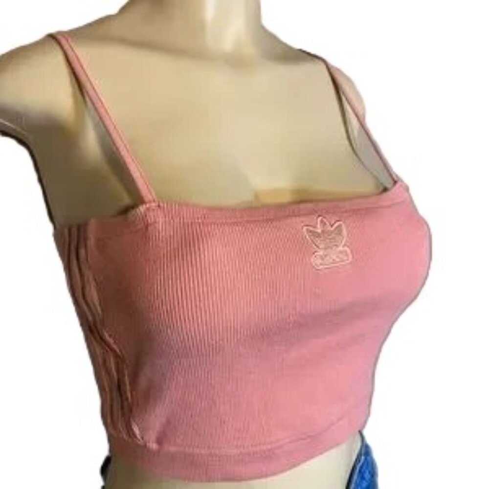 ADIDAS Ribbed Crop Spaghetti Straps Red Bralette Pink Tank Top Womens Medium